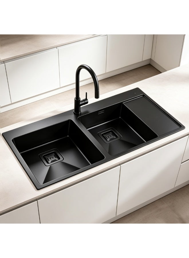 ELITE MARS DBSD1650B Black Double Bowl Kitchen Sink – Top Mount Stainless Steel Sink with Single Drain Design - Image 2