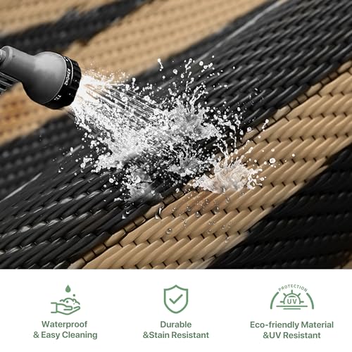 GENIMO Outdoor Rug Waterproof 6'x9' for Patio, Foldable Reversible Plastic Straw Carpet for Travel Trailers, Outside Area Mat for Rv, Deck, Picnic, Porch, Camper, Balcony, Beach, Black & Brown - Image 5