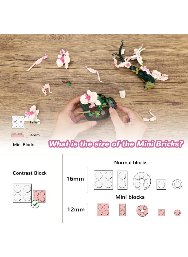 SYOSI Orchid Mantis Building Set, Insect and Mini Animal Collection, Creative Bonsai Tree Plants DIY Assembly Kit, Educational Construction Toy for Adults and Kids Home Decoration - Image 5