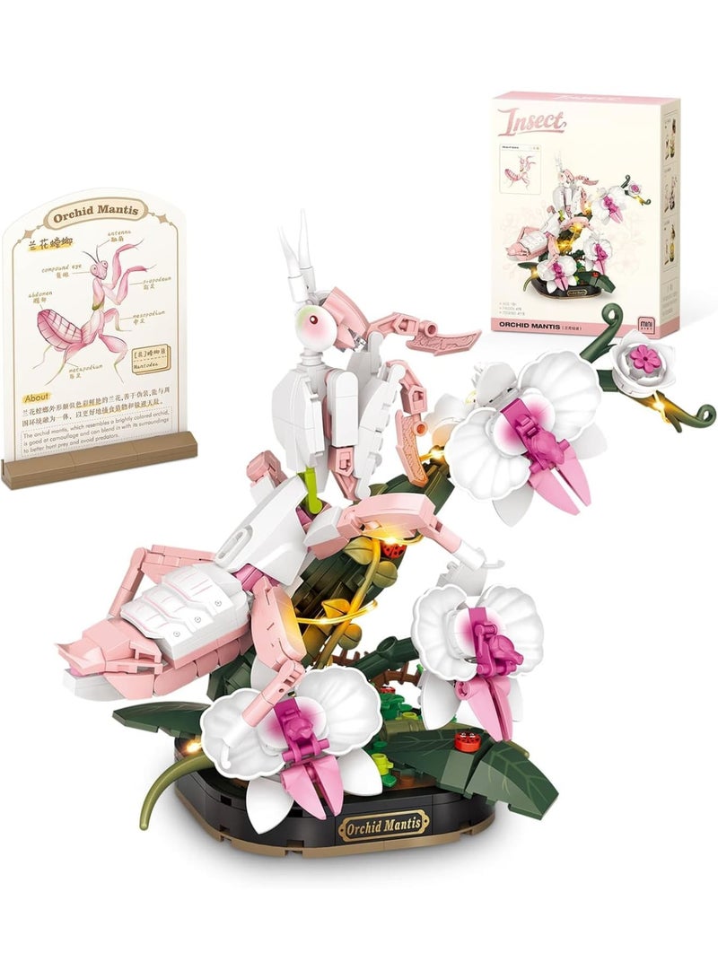 SYOSI Orchid Mantis Building Set, Insect and Mini Animal Collection, Creative Bonsai Tree Plants DIY Assembly Kit, Educational Construction Toy for Adults and Kids Home Decoration - Image 1