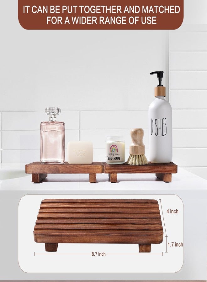 SAMEBUTECO Set of 2 Wooden Soap Trays for Kitchen Sink & Bathroom Counter | Rustic Farmhouse Soap Dish Holder with Riser | Decorative Wood Pedestal Stand for Vanity, Dispenser, and Countertop Décor - Image 2