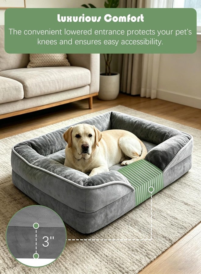 Spotted Play سرير Spotted Play Orthopedic للكلاب مع جوانب - أسرة أريكة للكلاب الكبيرة جدًا، سرير أريكة داعم للحيوانات الأليفة مصنوع من الإسفنج مع غطاء قابل للغسل والإزالة، وبطانة مقاومة للماء وقاعدة مانعة للانزلاق، رمادي - مقاس كبير جدًا - Image 3