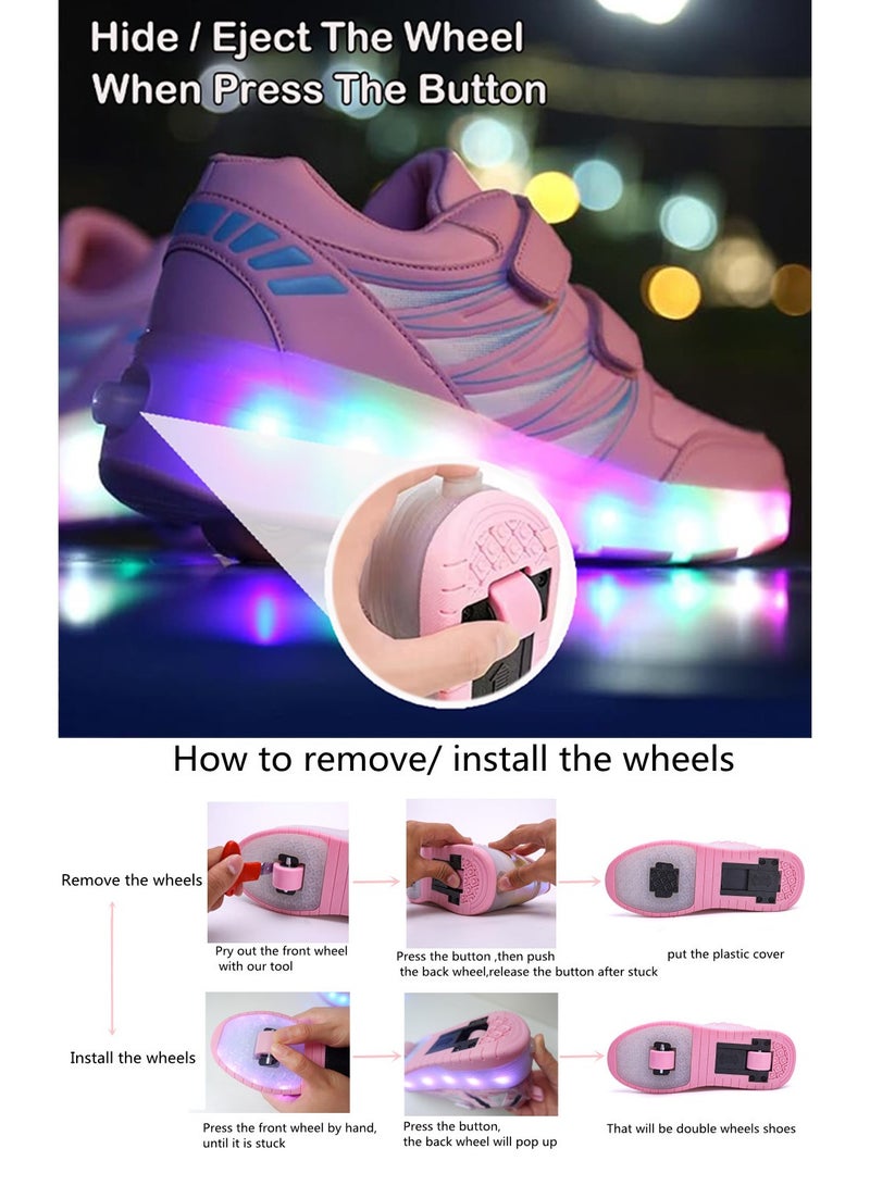 Kids Roller Skates Shoes with Lights Kids Skates Sneakers LED Light Up Rechargeable Wheels Shoes with Lights Outdoor Slip On Roller Skates Shoes Sneakers for Beginners Gift (Pink)  - Image 5