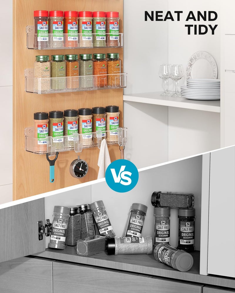 Nieifi Spice Rack Wall Mount, 4 Pack, Clear, Screw or Adhesive Installation, Spice Rack Organizer for Your Kitchen Cabinet or Pantry Door - Image 5
