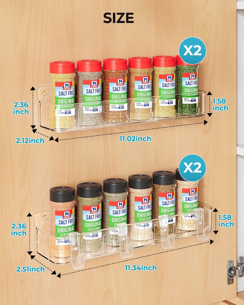 Nieifi Spice Rack Wall Mount, 4 Pack, Clear, Screw or Adhesive Installation, Spice Rack Organizer for Your Kitchen Cabinet or Pantry Door - Image 2