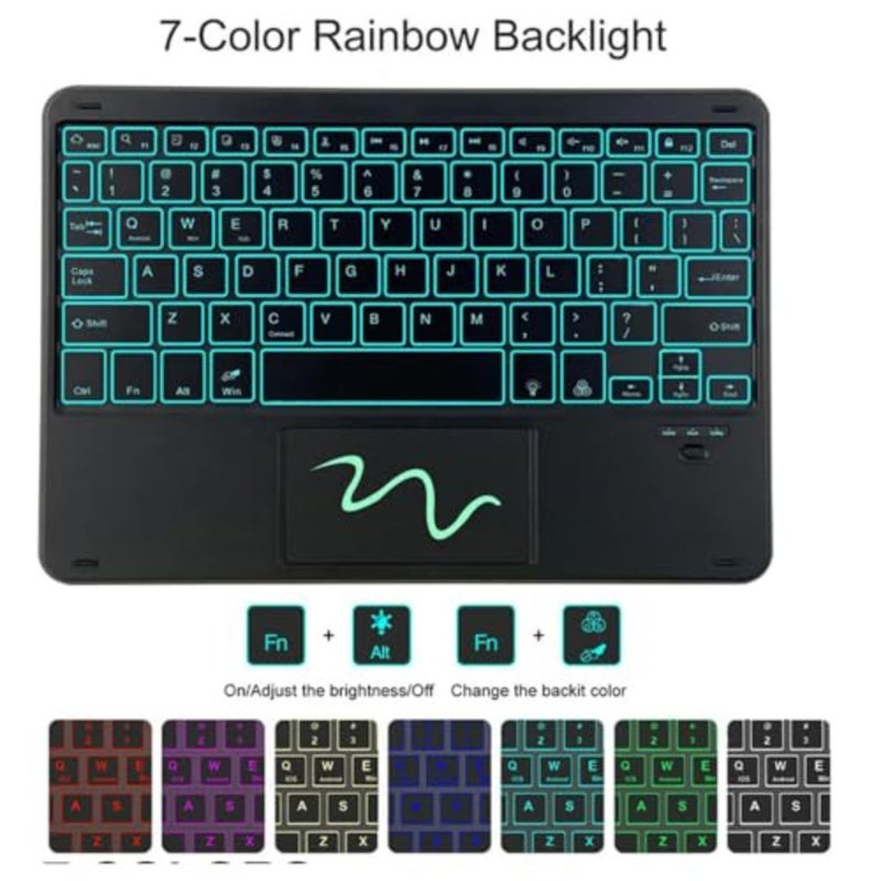 حافظة لوحة المفاتيح Touchpad لجهاز iPad 10th 11th Gen 2022/2025، غطاء فوليو من السيليكون الأسود مع لوحة مفاتيح بلوتوث بإضاءة خلفية قابلة للفصل، حامل قلم رصاص، تصميم نحيف - Image 4