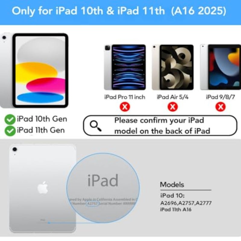 حافظة لوحة المفاتيح Touchpad لجهاز iPad 10th 11th Gen 2022/2025، غطاء فوليو من السيليكون الأسود مع لوحة مفاتيح بلوتوث بإضاءة خلفية قابلة للفصل، حامل قلم رصاص، تصميم نحيف - Image 2