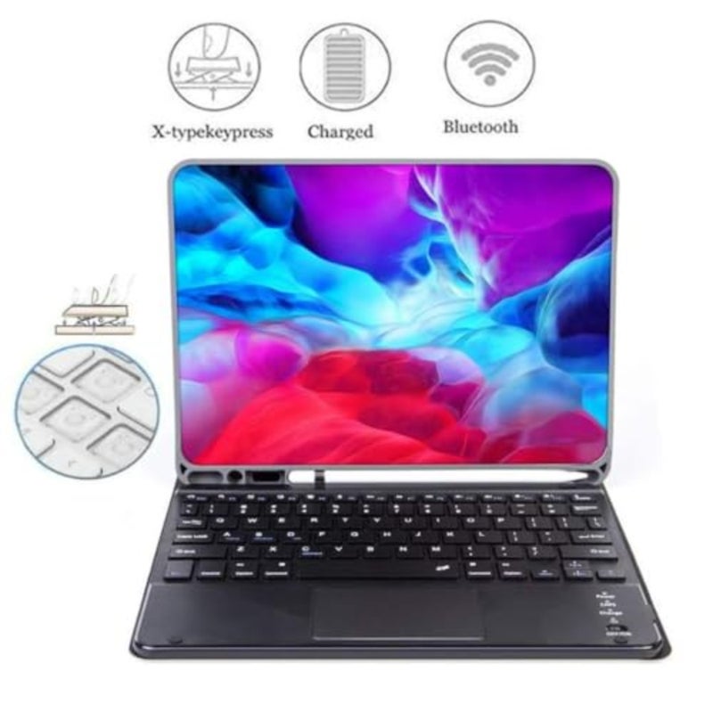 حافظة لوحة المفاتيح Touchpad لجهاز iPad 10th 11th Gen 2022/2025، غطاء فوليو من السيليكون الأسود مع لوحة مفاتيح بلوتوث بإضاءة خلفية قابلة للفصل، حامل قلم رصاص، تصميم نحيف - Image 5