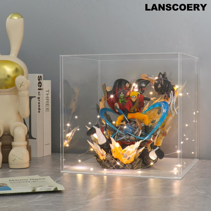 LANSCOERY Acrylic Display Case  Assemble Showcase Display Box for Collectibles  with Dustproof & Seamless Display Design  6x6x6inch White Base - Image 3