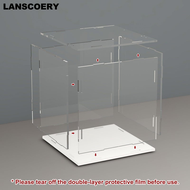 LANSCOERY Acrylic Display Case  Assemble Showcase Display Box for Collectibles  with Dustproof & Seamless Display Design  6x6x6inch White Base - Image 5