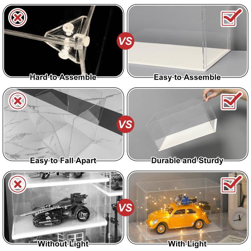 LANSCOERY Acrylic Display Case  Assemble Showcase Display Box for Collectibles  with Dustproof & Seamless Display Design  6x6x6inch White Base - Image 4