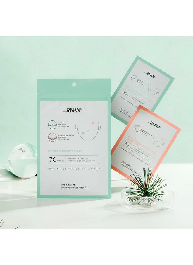 Der. Esthe Dual Derm Spot Patch Set Plaster Patch + Hydrocolloid Patch (70Ea) Care For Acne Pimples Zits Pores Invisible Blemish Cover All Day Long Korean Skincare