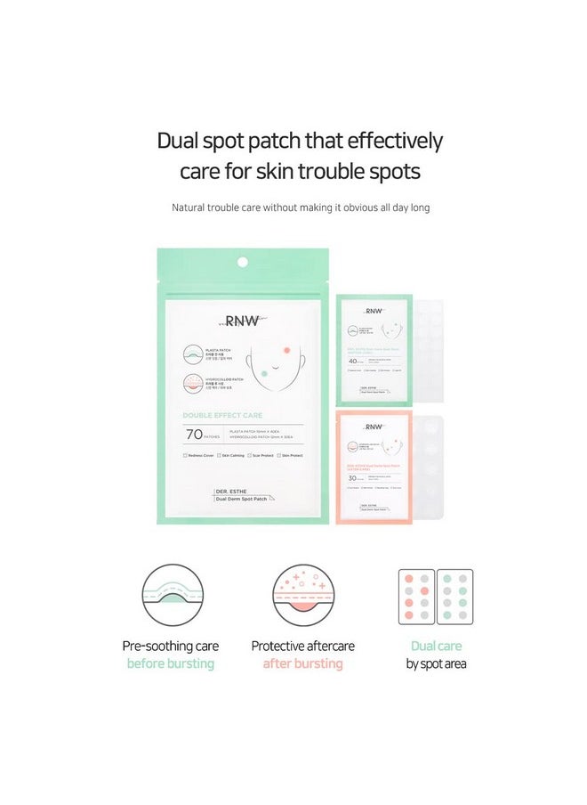 Der. Esthe Dual Derm Spot Patch Set Plaster Patch + Hydrocolloid Patch (70Ea) Care For Acne Pimples Zits Pores Invisible Blemish Cover All Day Long Korean Skincare