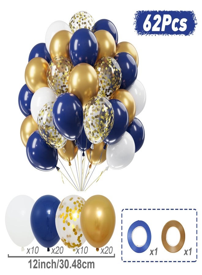 Netnology Navy Blue Gold Balloons Set, 60Pcs 12 Inch Navy Blue White Metallic Gold and Gold Confetti Latex Balloon for Birthday Baby Shower Bridal Shower Wedding Graduation Party Decorations - Image 2
