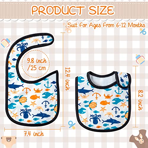 2ooya 7Pcs Waterproof Cotton Baby Bibs Adjustable Hook Loop Closure Infant Bib Unisex Blue Newborn Babies Infant Food Bibs Keepsake Baby Gift for Eating Teething Drooling Feeding（6-12 Months） - Image 2