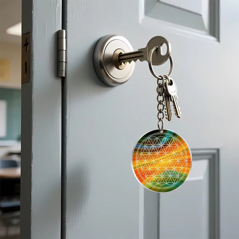 50 Pieces Acrylic Keychains Flower Of Life Design With Metal Rings 5 Bright Colors Suitable For School Keys Car Keys And Party Gifts For Friends Classmates And Activities - Image 3