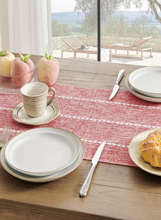 ZeeMart Farmhouse Braided Striped Table Runner, Rustic Red Table Runners 48 Inches Long Boho Home Decor, Red 15x48 Inches - Image 5