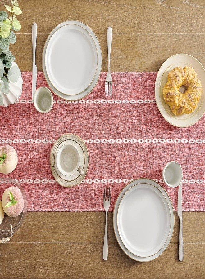 ZeeMart Farmhouse Braided Striped Table Runner, Rustic Red Table Runners 48 Inches Long Boho Home Decor, Red 15x48 Inches - Image 4