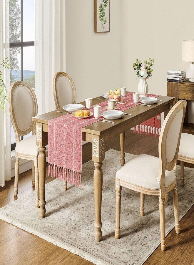 ZeeMart Farmhouse Braided Striped Table Runner, Rustic Red Table Runners 48 Inches Long Boho Home Decor, Red 15x48 Inches - Image 3
