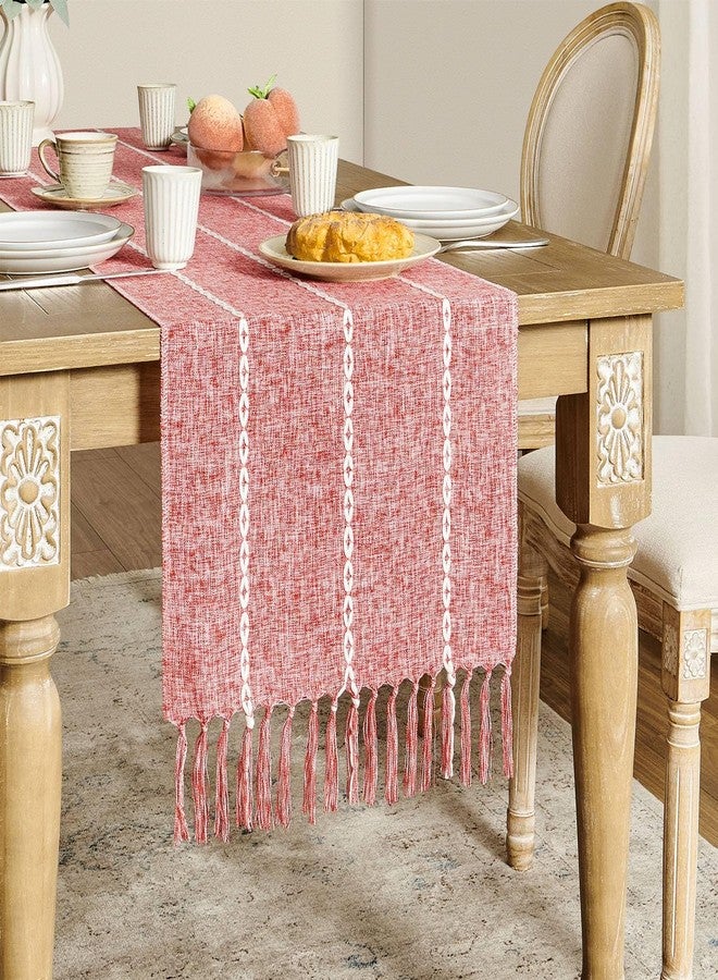 ZeeMart Farmhouse Braided Striped Table Runner, Rustic Red Table Runners 48 Inches Long Boho Home Decor, Red 15x48 Inches - Image 2
