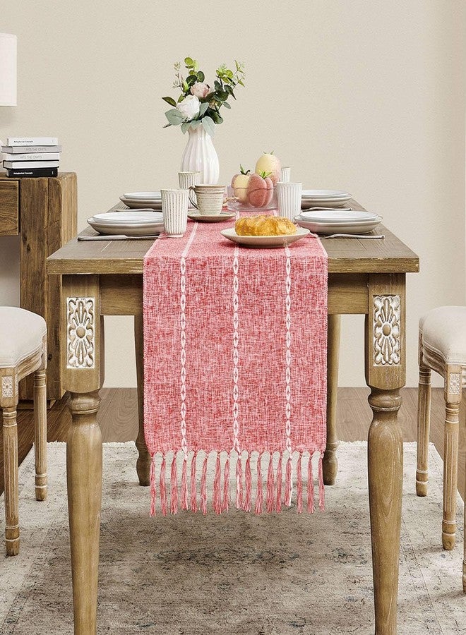 ZeeMart Farmhouse Braided Striped Table Runner, Rustic Red Table Runners 48 Inches Long Boho Home Decor, Red 15x48 Inches - Image 1