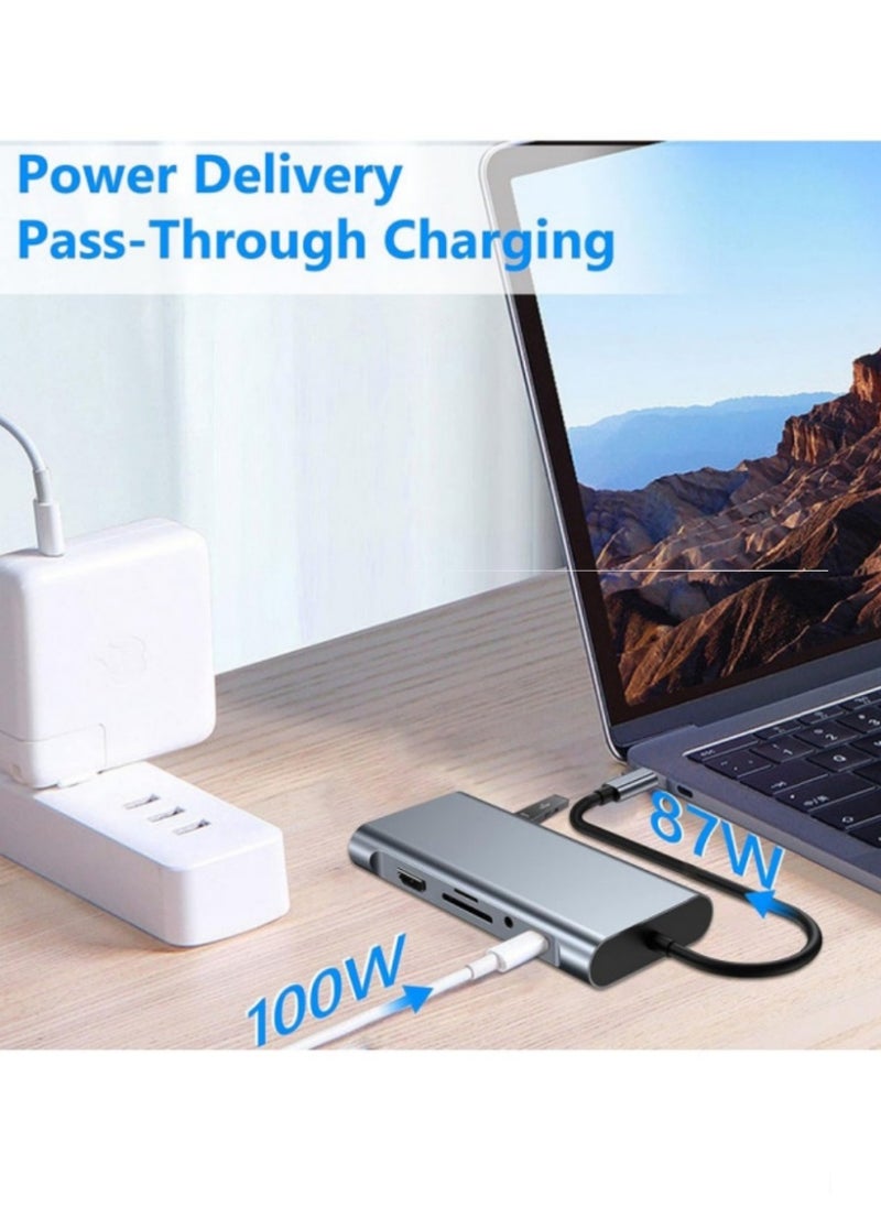 ​USB - C HUB & Adapter: 11 - in - 1 Dongle Featuring 4K HDMI, VGA, Type - C Power Delivery (PD), USB 3.0, RJ45 Ethernet, SD/TF Card Reader, 3.5mm AUX. A Docking Station Compatible with MacBook Pro/Air and Other Type - C Laptops.