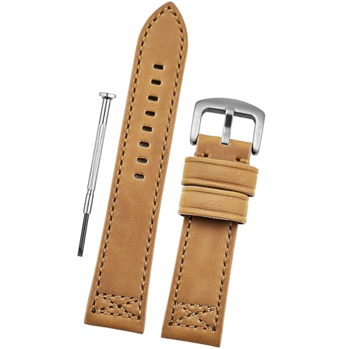 DBLACK ''CROXX'' Leather Watch Straps, Nylon X-Stitch Design Watch Belt // For 20mm, 22mm, 24mm, 26mm, 28mm, or 30mm Watch Band (Choose Your Size & Color) (Tan, 22mm) - Image 1