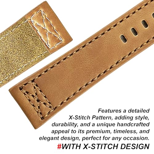 DBLACK ''CROXX'' Leather Watch Straps, Nylon X-Stitch Design Watch Belt // For 20mm, 22mm, 24mm, 26mm, 28mm, or 30mm Watch Band (Choose Your Size & Color) (Tan, 22mm) - Image 3