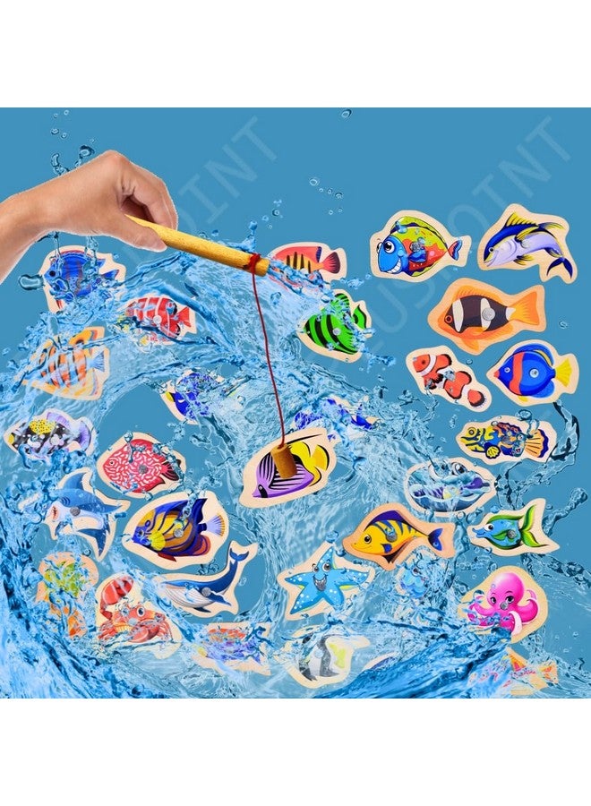 PLUSPOINT Magnetic Wooden Fishing Game Toy for Toddlers, Fish Catching Games of 30 Piece Fishes 2 Sticks 1 Fishing Tray, Preschool Learning Hand and Eye Co-Ordination Educational Toys 3+Yr Kids - Image 4
