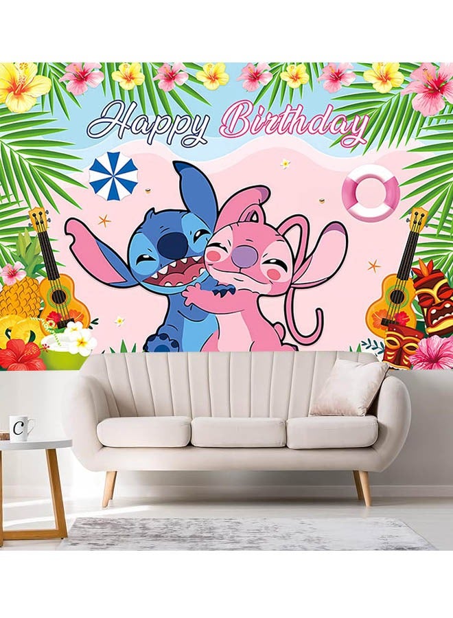 Cartoon Stitch pattern birthday party background decoration cloth suitable for children's birthday photography supplies background photo props (size 150cmx100cm)  - Image 4