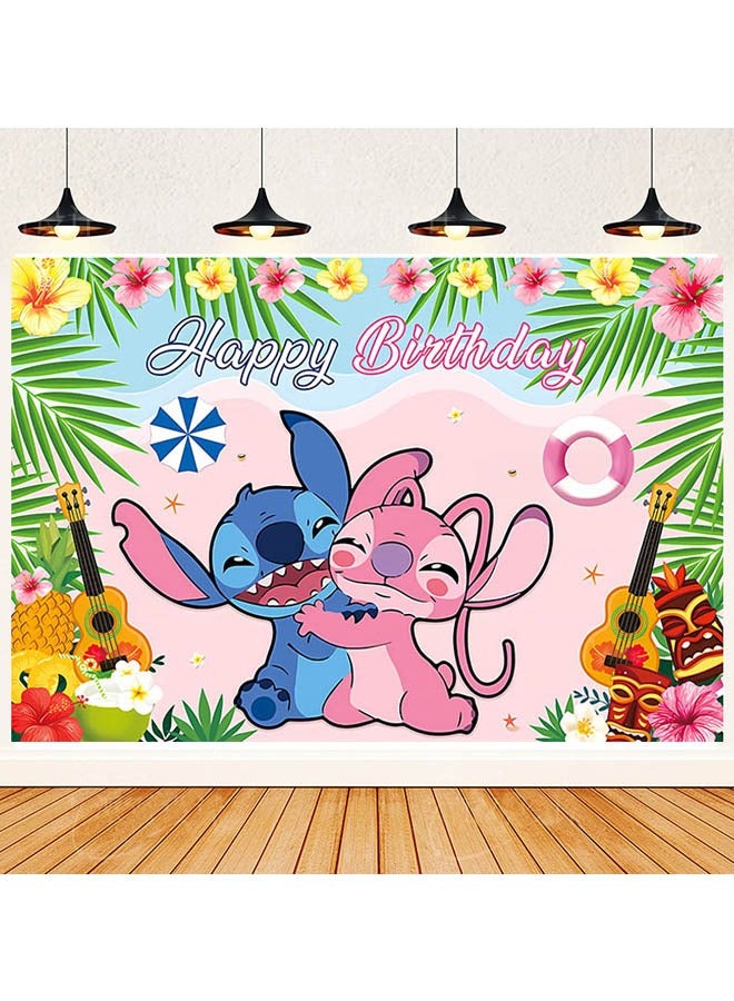 Cartoon Stitch pattern birthday party background decoration cloth suitable for children's birthday photography supplies background photo props (size 150cmx100cm)  - Image 1