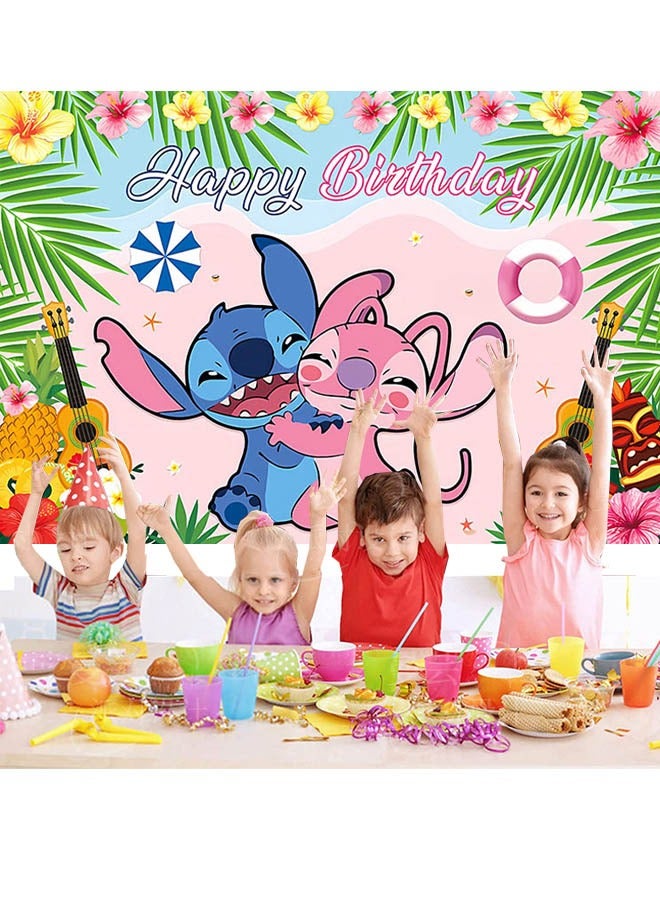 Cartoon Stitch pattern birthday party background decoration cloth suitable for children's birthday photography supplies background photo props (size 150cmx100cm)  - Image 2