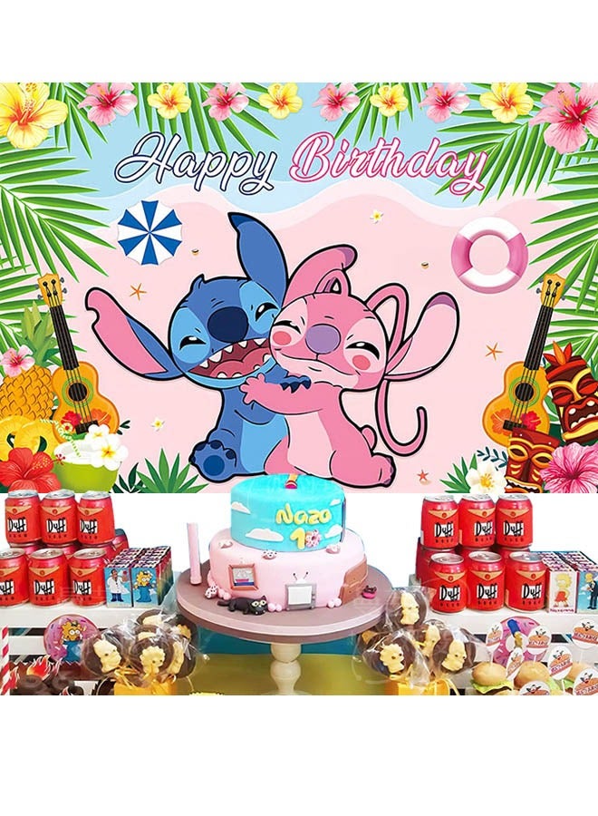 Cartoon Stitch pattern birthday party background decoration cloth suitable for children's birthday photography supplies background photo props (size 150cmx100cm)  - Image 3