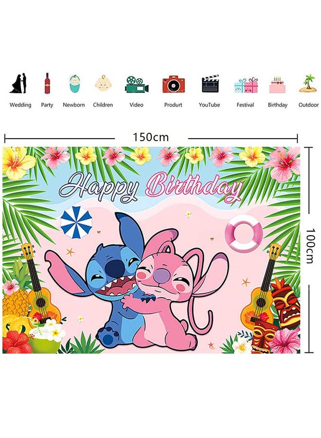 Cartoon Stitch pattern birthday party background decoration cloth suitable for children's birthday photography supplies background photo props (size 150cmx100cm)  - Image 5
