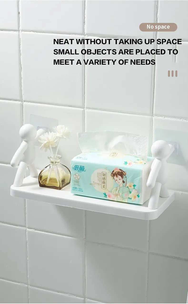 TASMAX floating shelf wall mounted, shelf for bathroom rack self adhesive, wall shelves for bathroom racks & shelves for storage shelf bathroom organizer without drill PACK OF 3, Polypropylene, White - Image 3