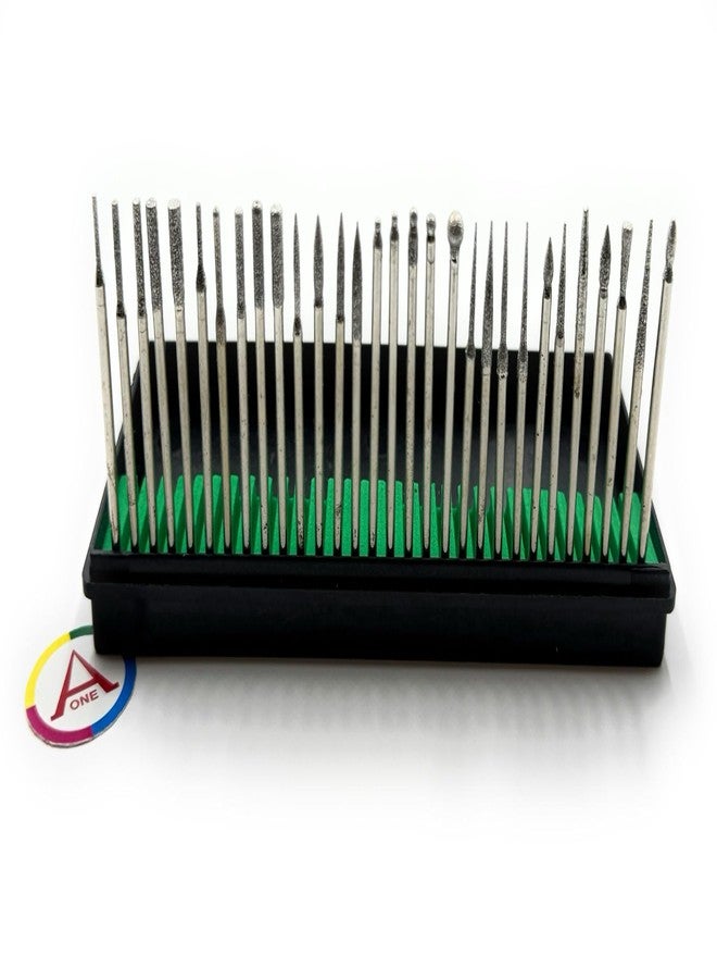 Aone Diamond Coated Bur Bit Set of 30 pieces Mandrel 2.3mm for Grinding, Engraving, Carving & Shaping on Metals, Wax, Plastic, Ceramic, Clay on Dental, Jewellery Making, Model Making, Hobby Crafts DIY - Image 3