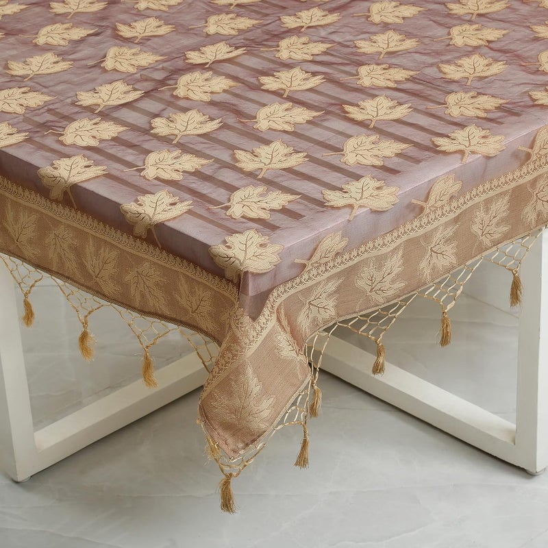 Colovila Kora Cutwork Jacquard Silk Slightly Transparent Table ClothCover 44 x 44 Inches 110x 110 cms for Centre Table and 24 Seater CoffeeTea Table Coffee Brown