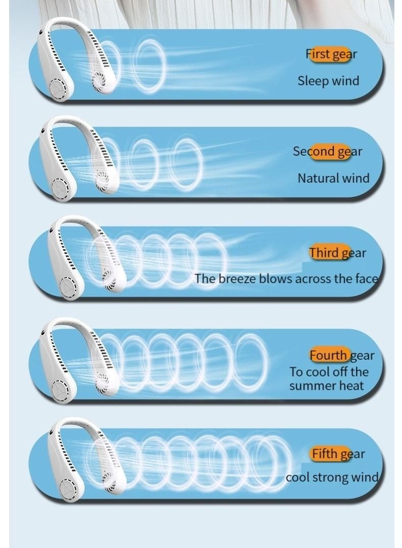 جي أس مروحة عنق معلقة بلا أوراق محمولة، USB موضة قابلة لإعادة الشحن، بيضاء - Image 3