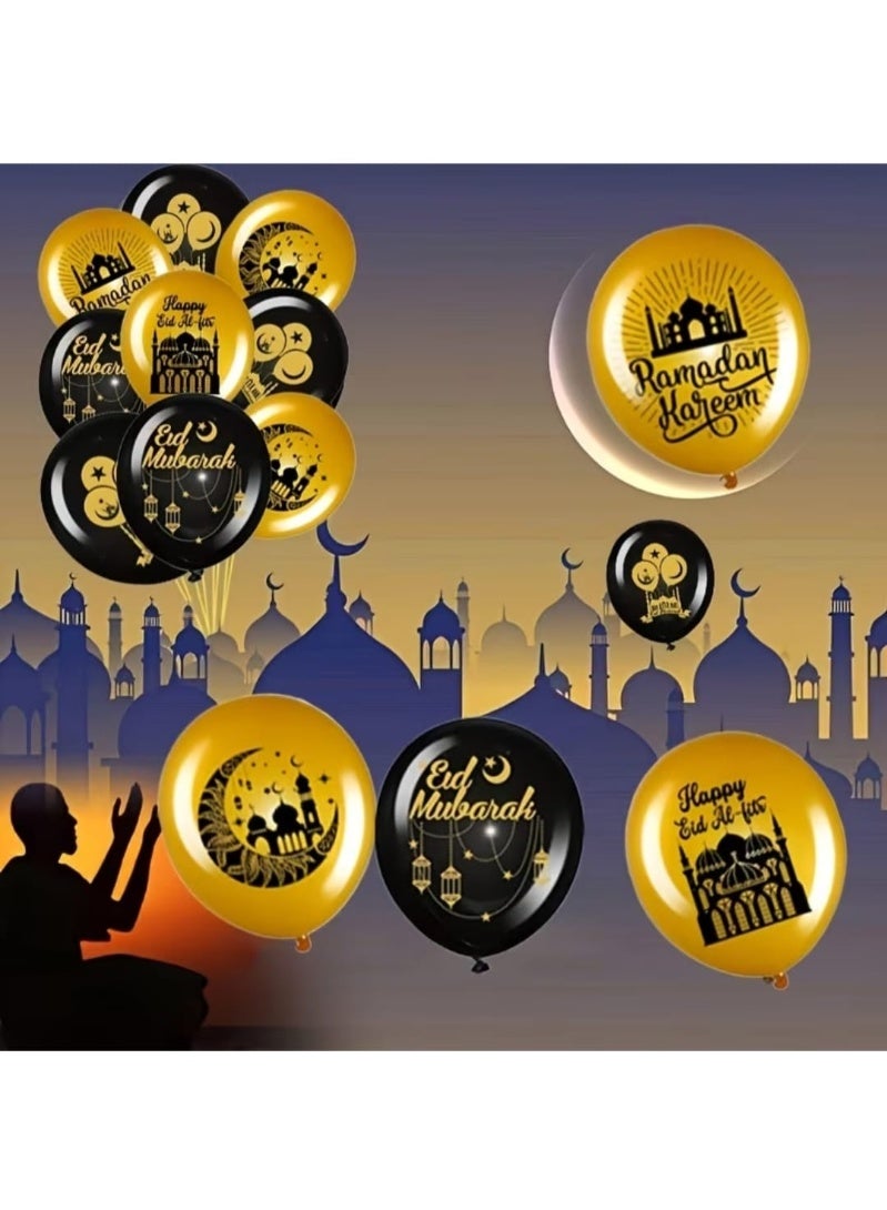 LDQ 20pcs Eid Mubarak Balloons Set – 30.48cm Black & Gold Latex Balloons for Ramadan, Eid al-Fitr, Festive Party Decoration - Image 5