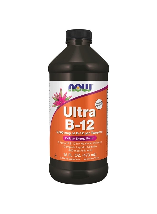 now Supplements, Ultra B-12, Liquid, 800 mcg Folic Acid, Cellular Energy Production*, 16-Ounce - Image 1