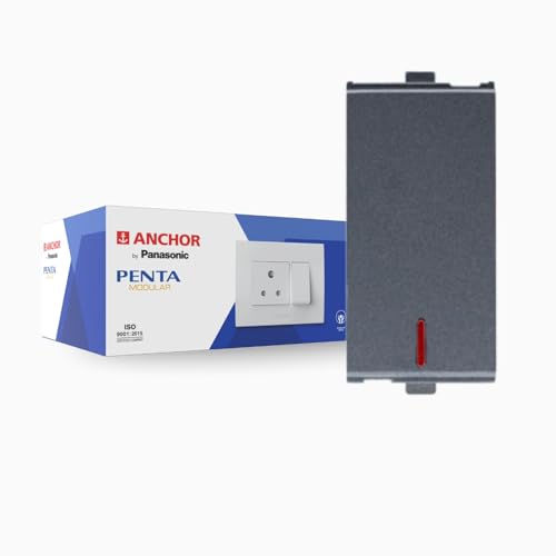 Anchor by Panasonic Penta Modular 16AX 1 Way Switch with Neon Indicator, 1 Module 1 Way Switch (Black, 65001B-10) - Image 1