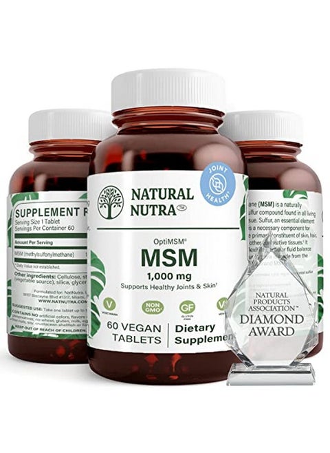 Optimsm With Methylsulfonylmethane Pure Msm Supplement With Sulfur Prevent Thinning Hair Wrinkles Increase Joint Flexibility And Bone Health 1000 Mg 60 Vegan Tablets