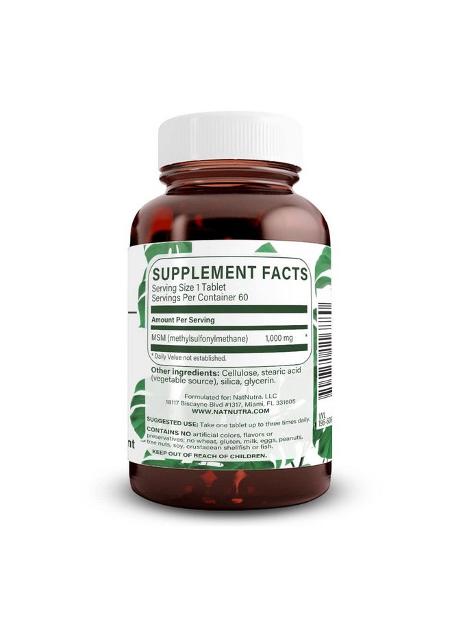 Natural Nutra - Optimsm With Methylsulfonylmethane Pure Msm Supplement With Sulfur Prevent Thinning Hair Wrinkles Increase Joint Flexibility And Bone Health 1000 Mg 60 Vegan Tablets - Image 1