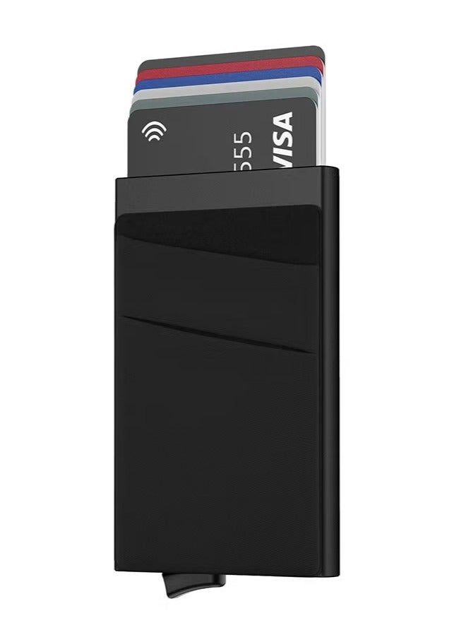 NIIMBOT Card Holder Wallet, Minimalist Pop up Wallet for Men Blocking Slim Business Credit Card Wallet with Money Pocket Aluminum Metal Bank Card Case Black Design for Cash Coins & Credit Cards  - Image 1