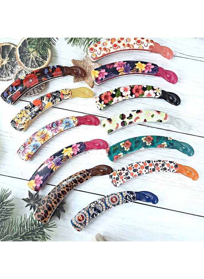 BIRDWARE Big-Size Multi Color Imported Rubber Acrylic Material Stone Banana Hair Clips For Women (Multi Colour) | Hair Clutchers (Banana-Printed-Multicolor-Pc Of 9)  - Image 5
