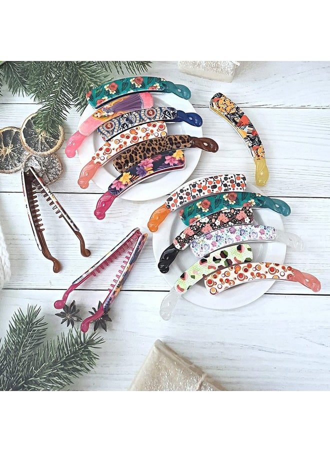 BIRDWARE Big-Size Multi Color Imported Rubber Acrylic Material Stone Banana Hair Clips For Women (Multi Colour) | Hair Clutchers (Banana-Printed-Multicolor-Pc Of 9)  - Image 4