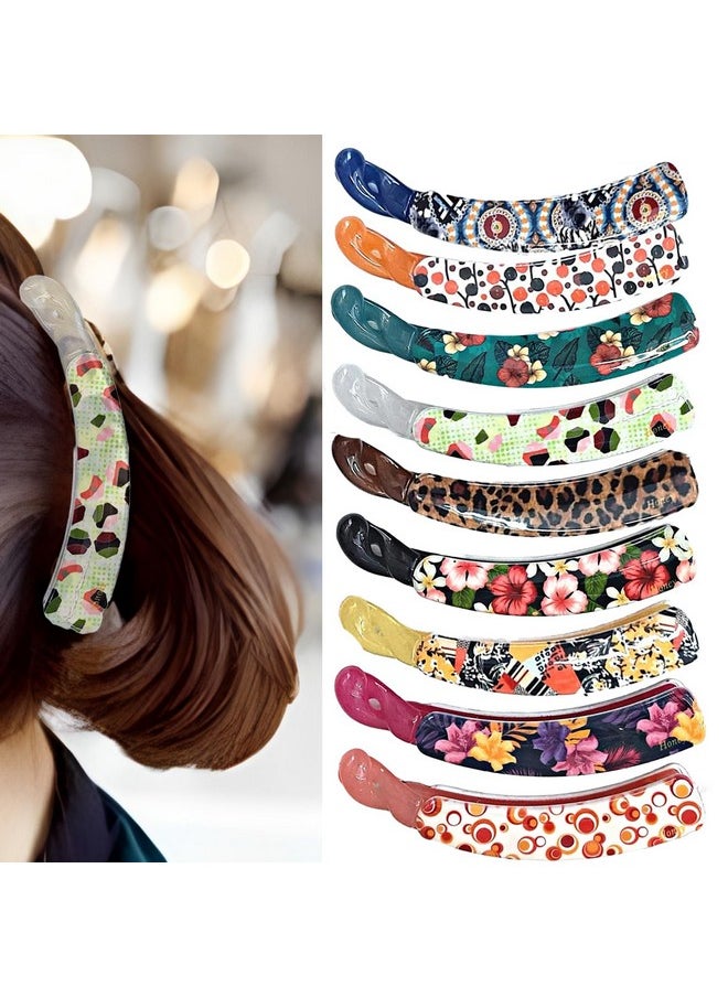 BIRDWARE Big-Size Multi Color Imported Rubber Acrylic Material Stone Banana Hair Clips For Women (Multi Colour) | Hair Clutchers (Banana-Printed-Multicolor-Pc Of 9)  - Image 1