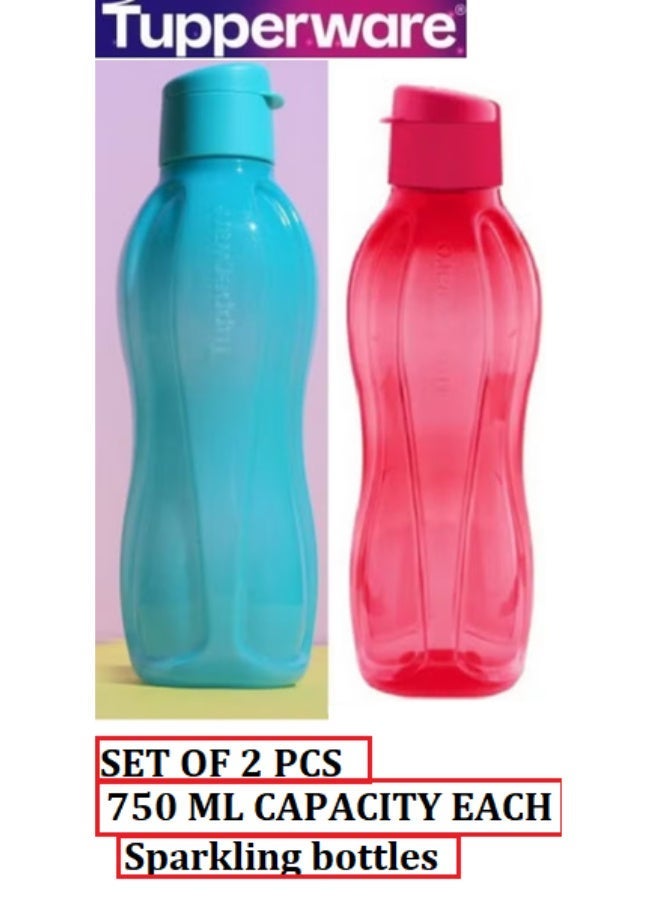 Tupperware Original Fliptop Sparkling bottle 750 ml (2 Pieces) - 1 blue Color + 1 Red Color - Image 1