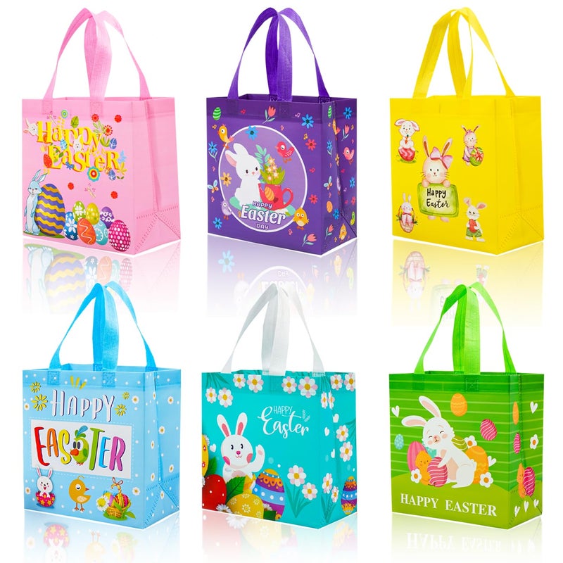 JWSCYSY 6Pcs Easter Non-woven Bags with Handle, Happy Easter Gift Bags for Kids, Treat Bags Rabbit Bunny, Reusable Easter Goodie Bags-Waterproof - Image 1