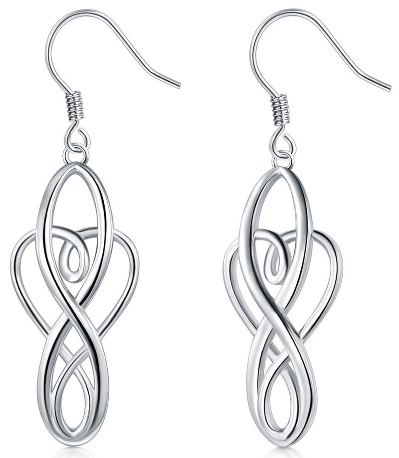 BORUO Sterling Silver Earrings, Celtic Knot Dangle, 925 Metal Type, Good Luck Irish Design for Women - Image 1